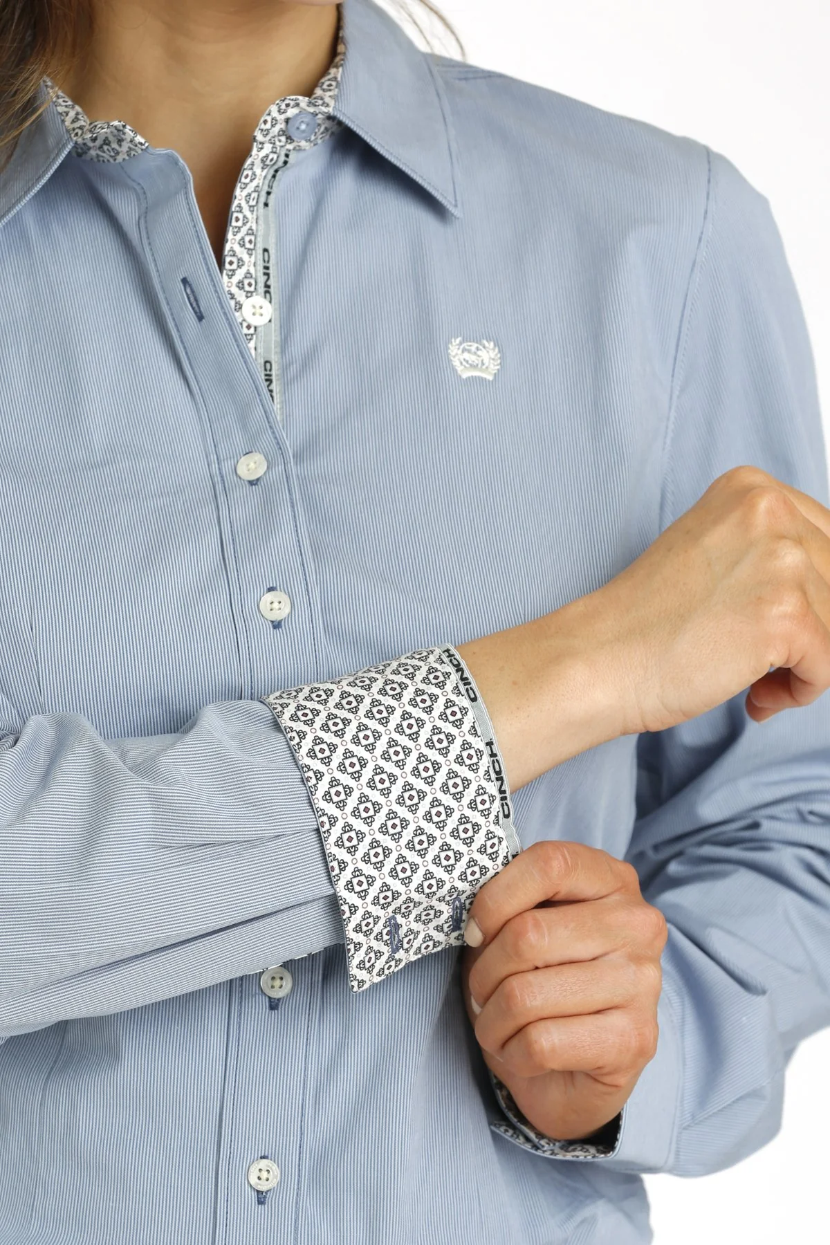 Women's Cinch Blue Stretch Stripe Button Shirt - Image 8