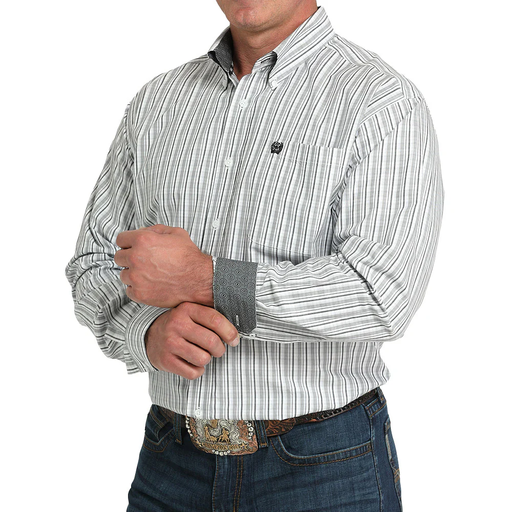 Men's Cinch White & Grey Plaid Shirt - Image 2