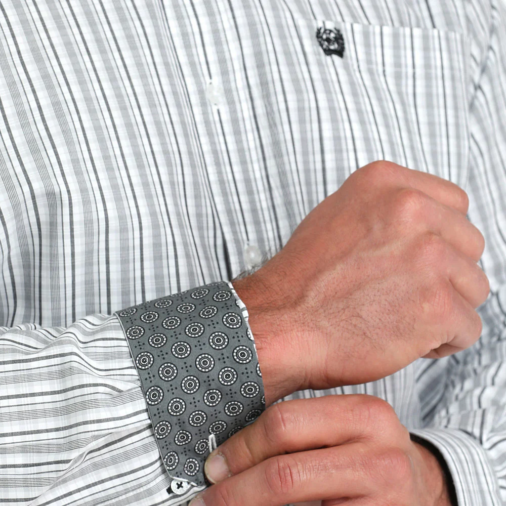 Men's Cinch White & Grey Plaid Shirt - Image 4
