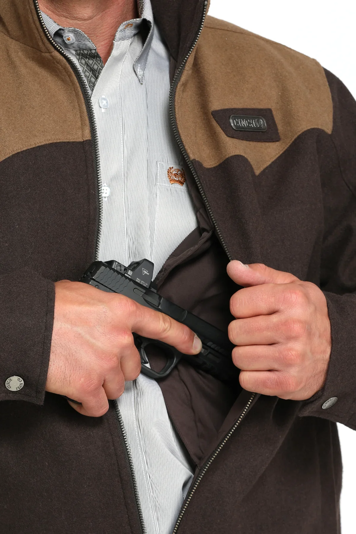 Men's Cinch Concealed Carry Wooly Brown Jacket - Image 4