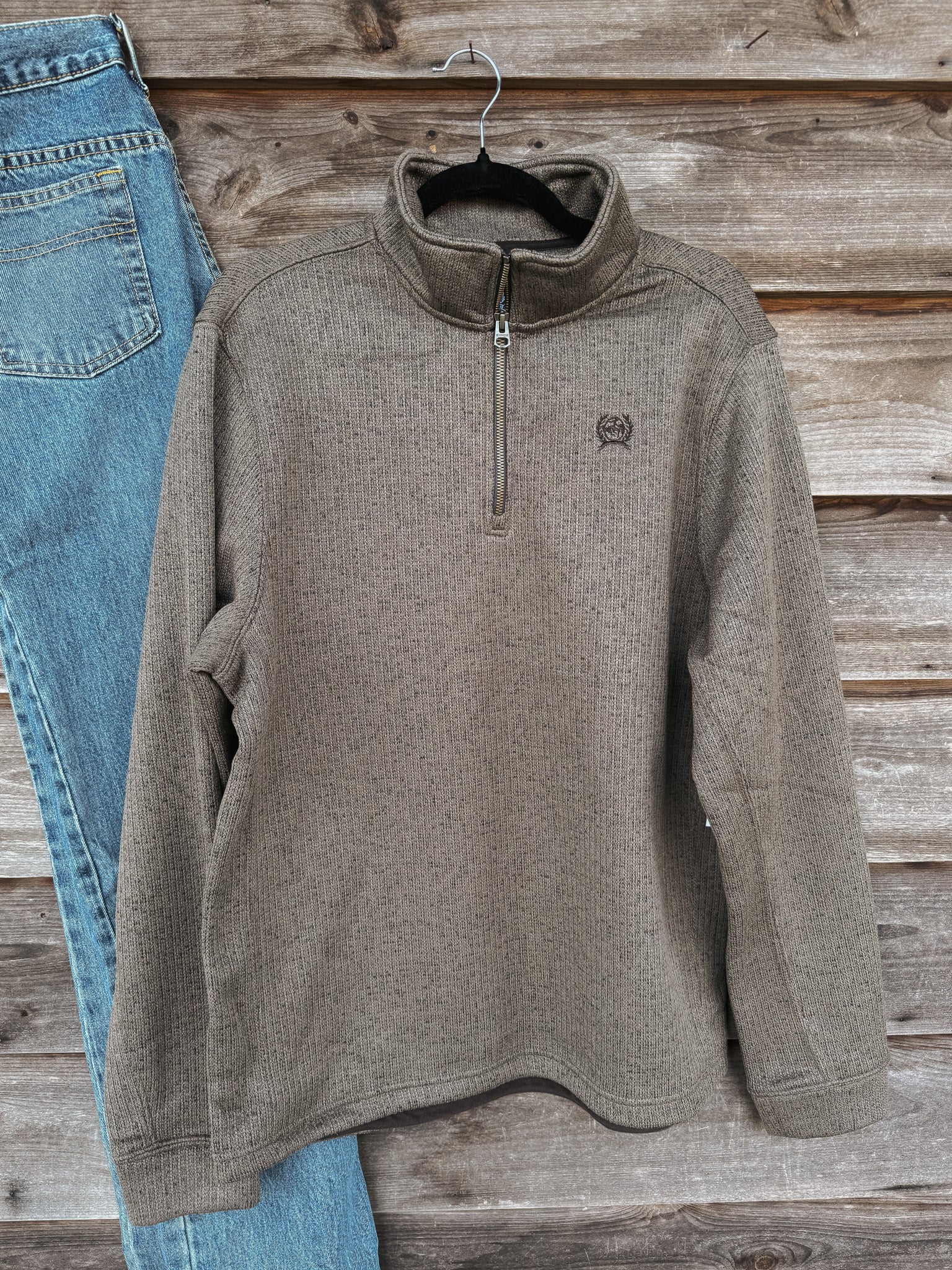Men's Cinch 1/4 Zip Brown Pullover - Image 6