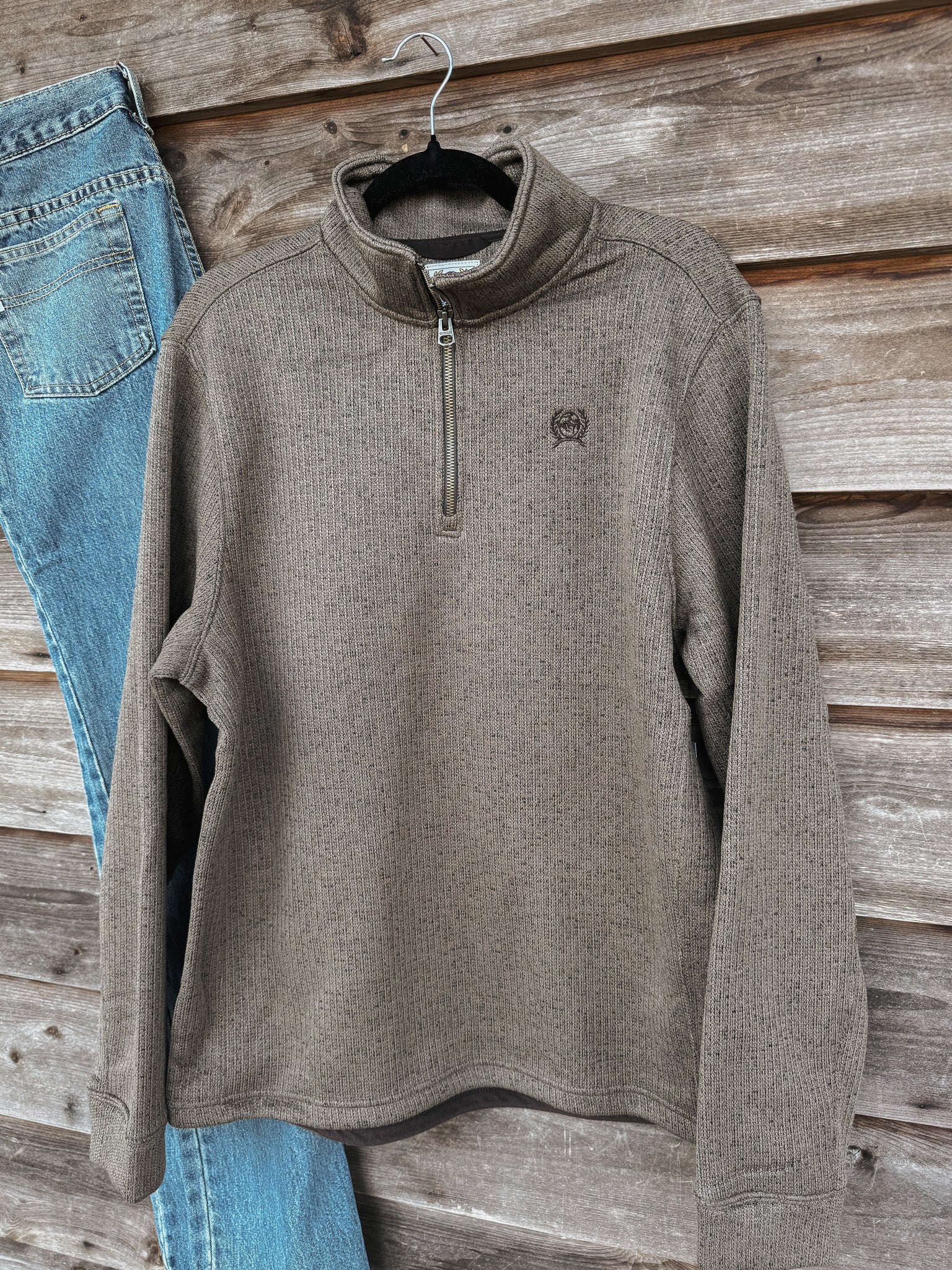 Men's Cinch 1/4 Zip Brown Pullover - Image 7