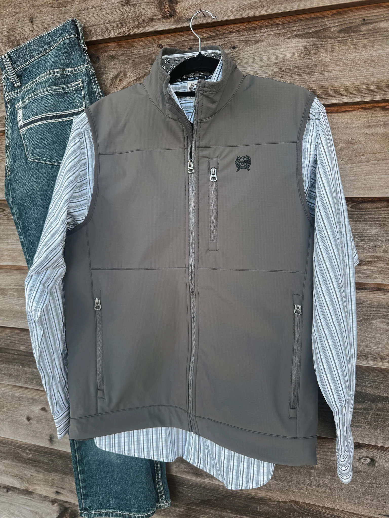Men's Cinch Gray Windproof Zip Up Vest - Image 4