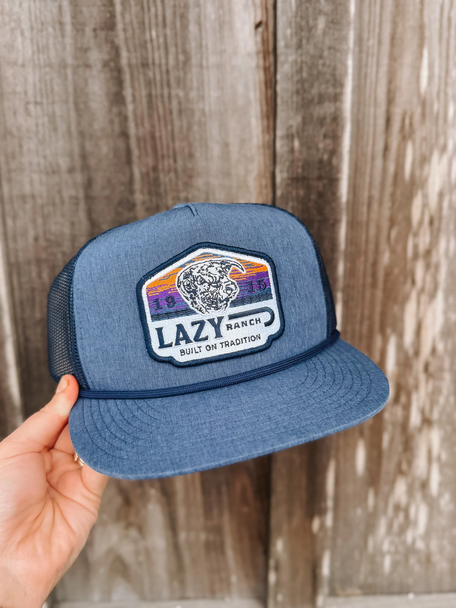 Lazy J Ranch Navy Bull Wagon Classic Rope Trucker Hat - Image 2