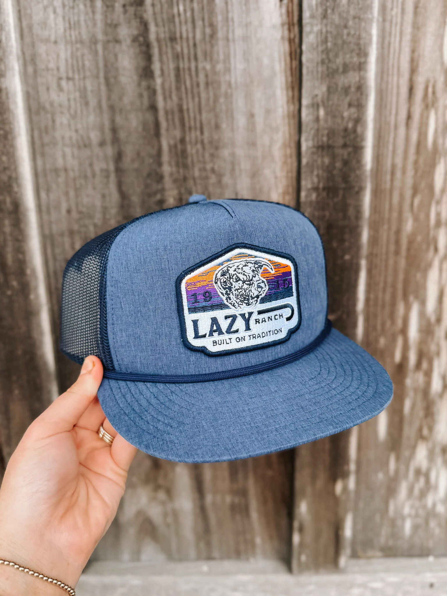 Lazy J Ranch Navy Bull Wagon Classic Rope Trucker Hat - Image 3