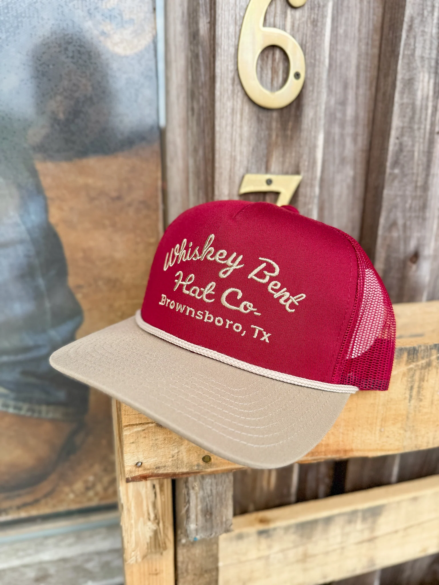 Whiskey Bent Hat Co. Sale Barn Red/Khaki Cap - Image 2