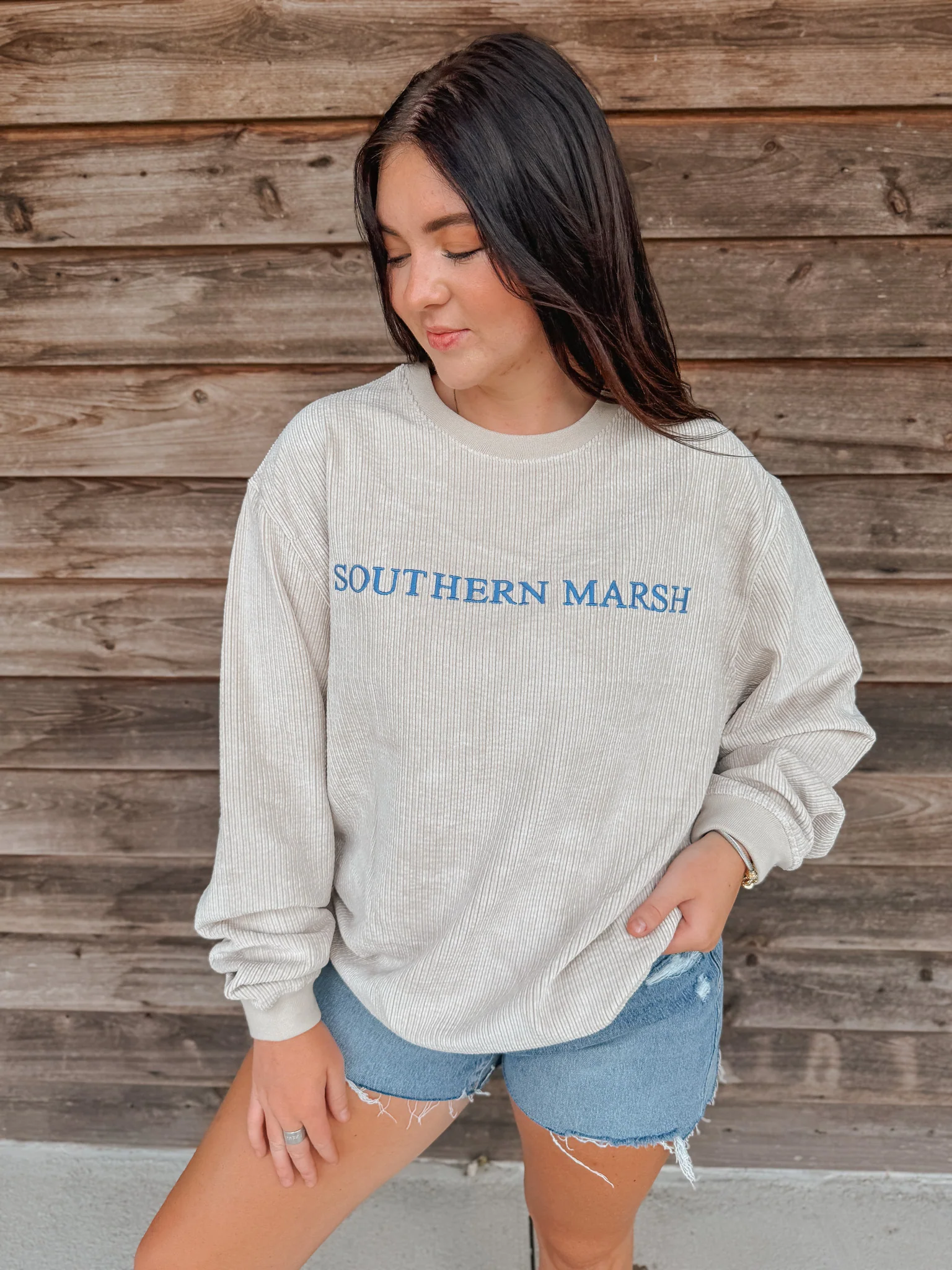 Women's Southern Marsh Sunday Morning Cord Sweater in Ash Gray - Image 3