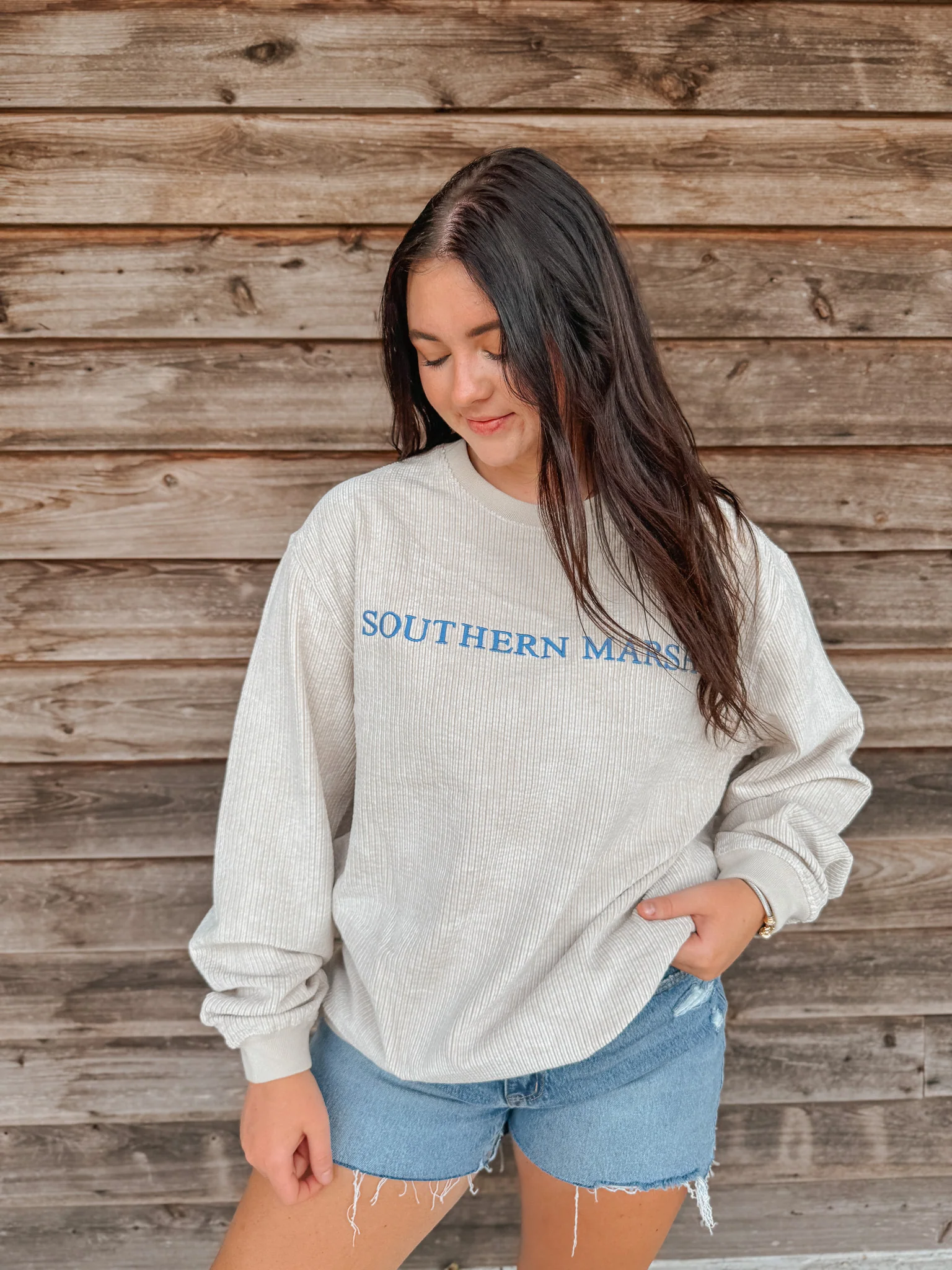 Women's Southern Marsh Sunday Morning Cord Sweater in Ash Gray - Image 4