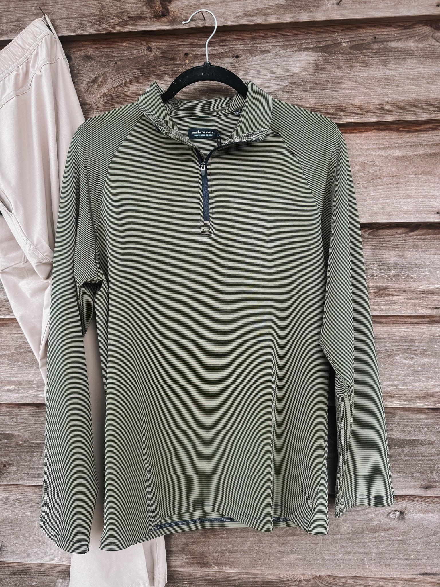 Men's Southern Marsh Southampton Performance Quarter Zip in Dark Olive - Image 6