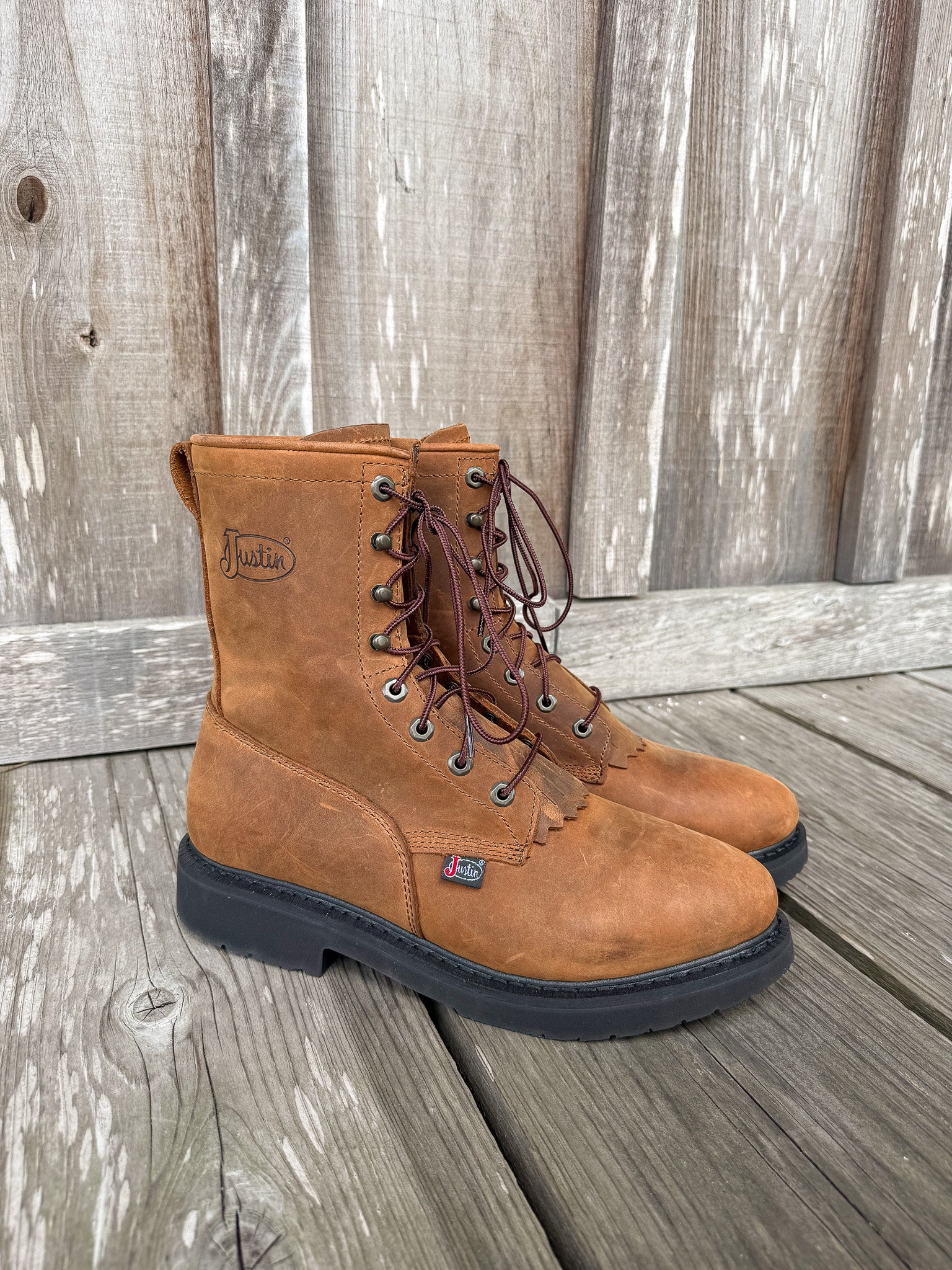 MEN'S JUSTIN LIVESTOCK 8" LACE-UP ROUND TOE WORK BOOTS - Image 2