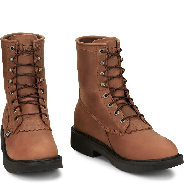 MEN'S JUSTIN LIVESTOCK 8" LACE-UP ROUND TOE WORK BOOTS - Image 7
