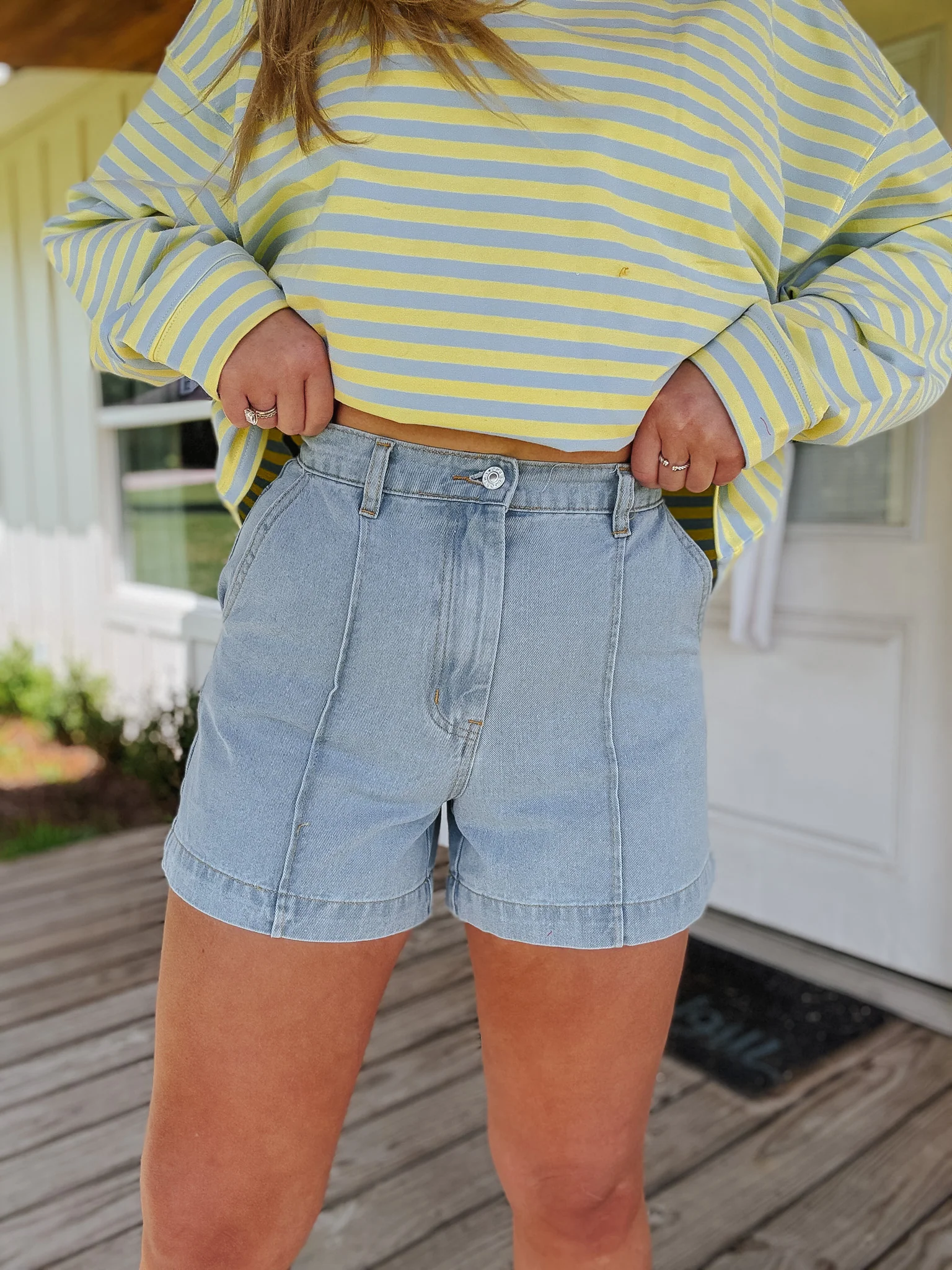 Denim Seam High Rise Shorts - Image 6