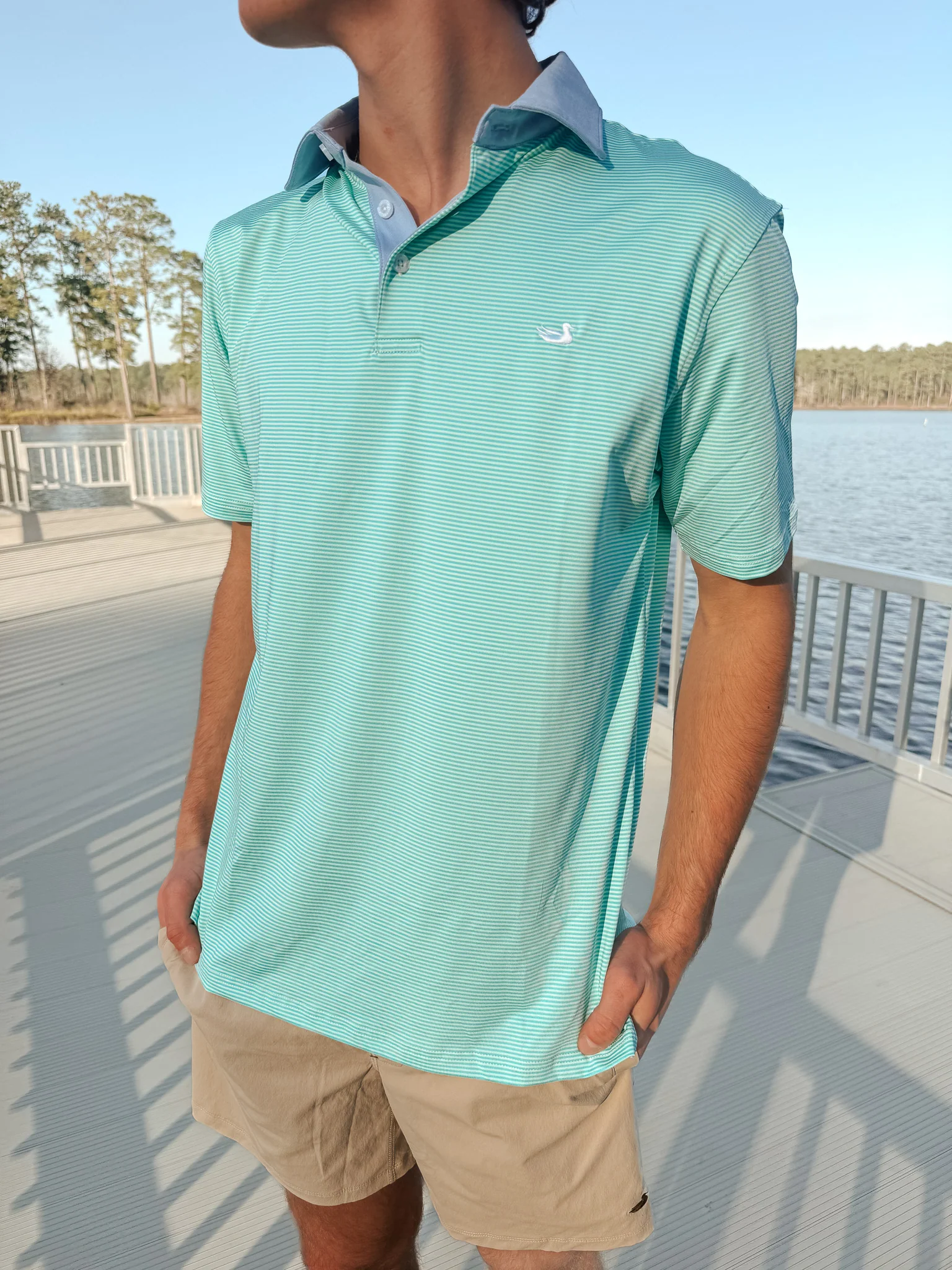 Southern Marsh Bermuda Performance Polo - Hampton Stripe - Image 4