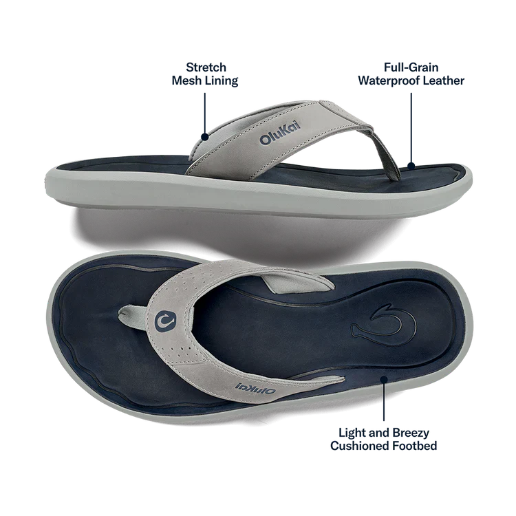 Men's Olukai Pili Sandals in Ash/Mood Indigo - Image 6