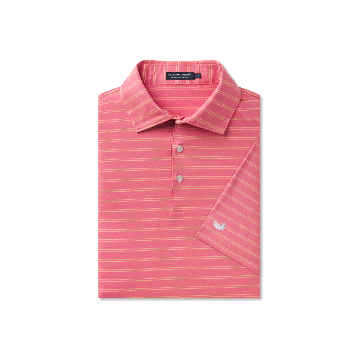 Men's Southern Marsh Newcastle Stripe Featherlight Polo in Coral - Image 2