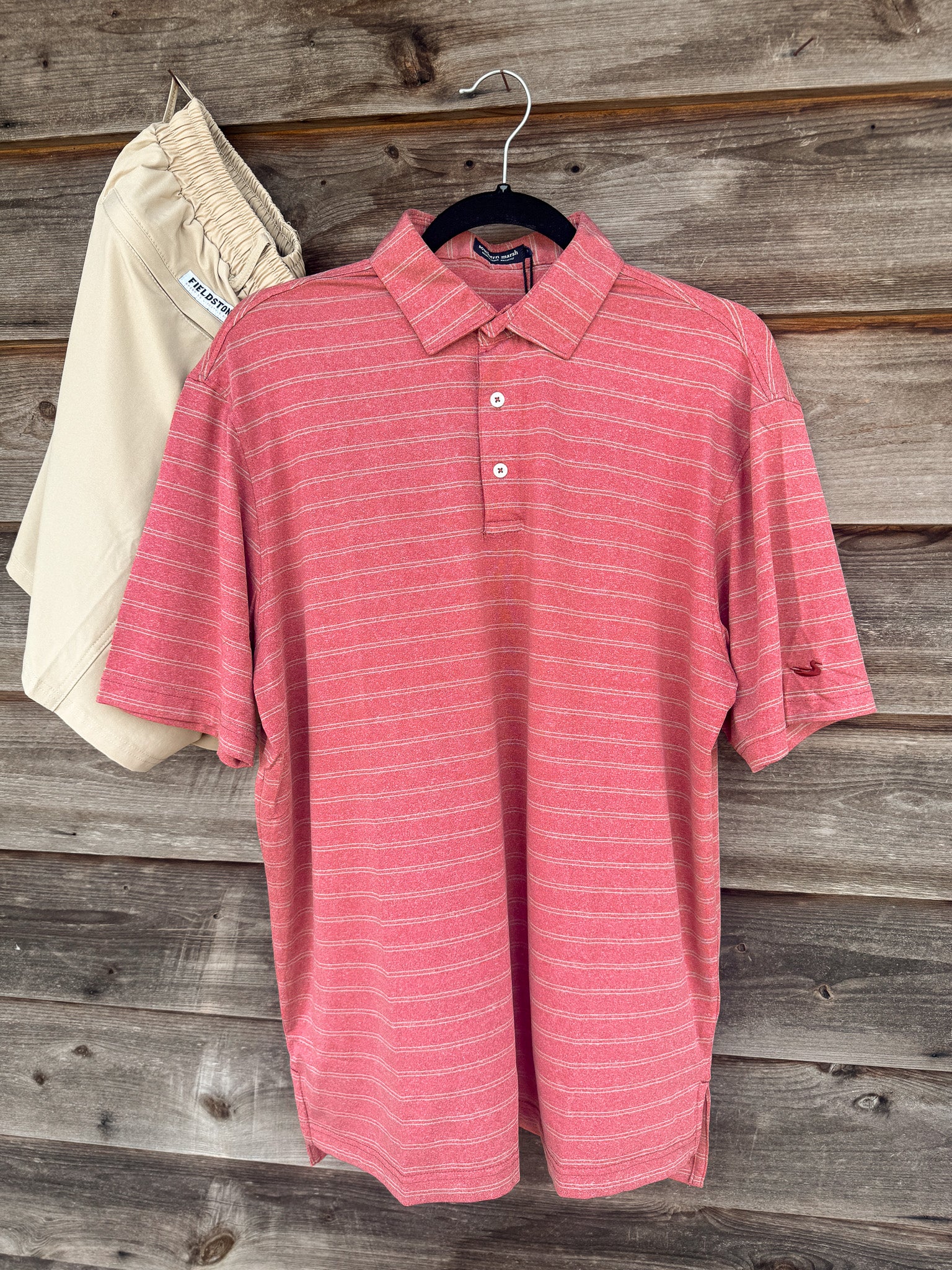 Men's Southern Marsh Newcastle Stripe Featherlight Polo in Rhubarb - Image 6