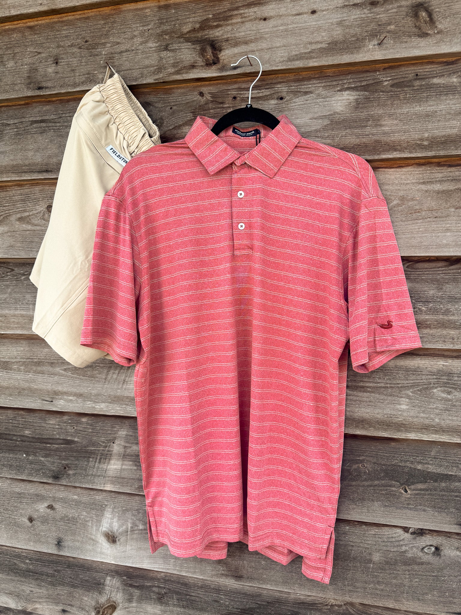 Men's Southern Marsh Newcastle Stripe Featherlight Polo in Rhubarb - Image 8