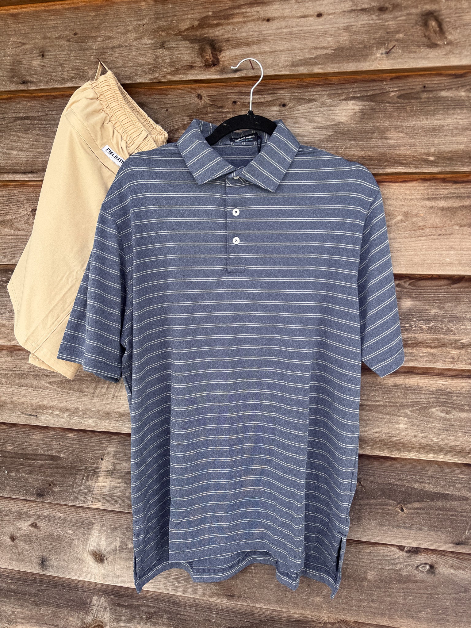 Men's Southern Marsh Newcastle Stripe Featherlight Polo in Navy - Image 4
