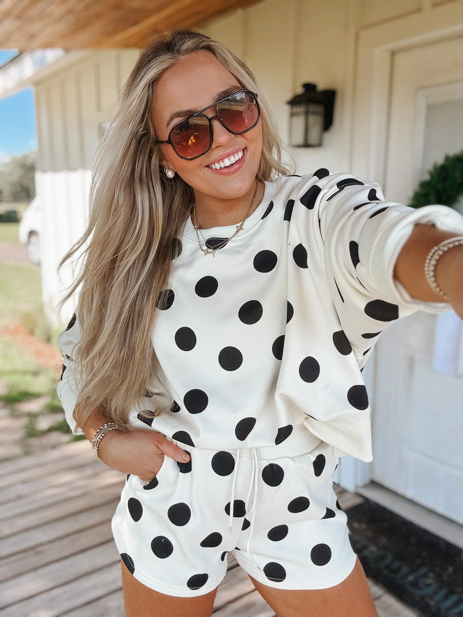 Polka Dot Cream Crop Sweatshirt - Image 5
