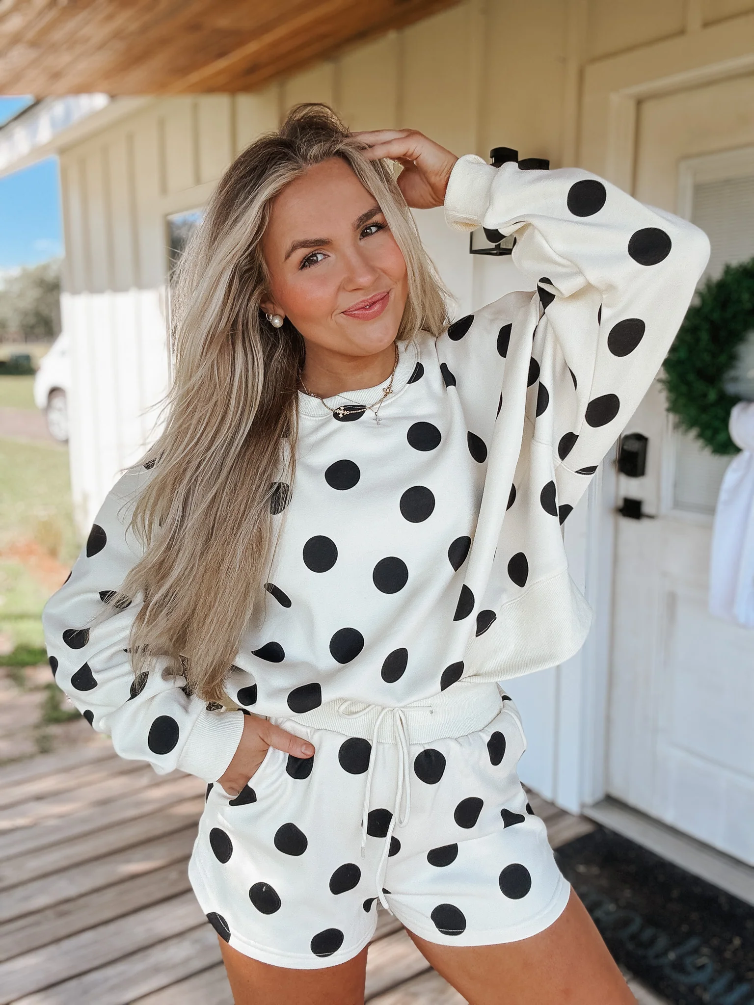 Polka Dot Cream Crop Sweatshirt - Image 6
