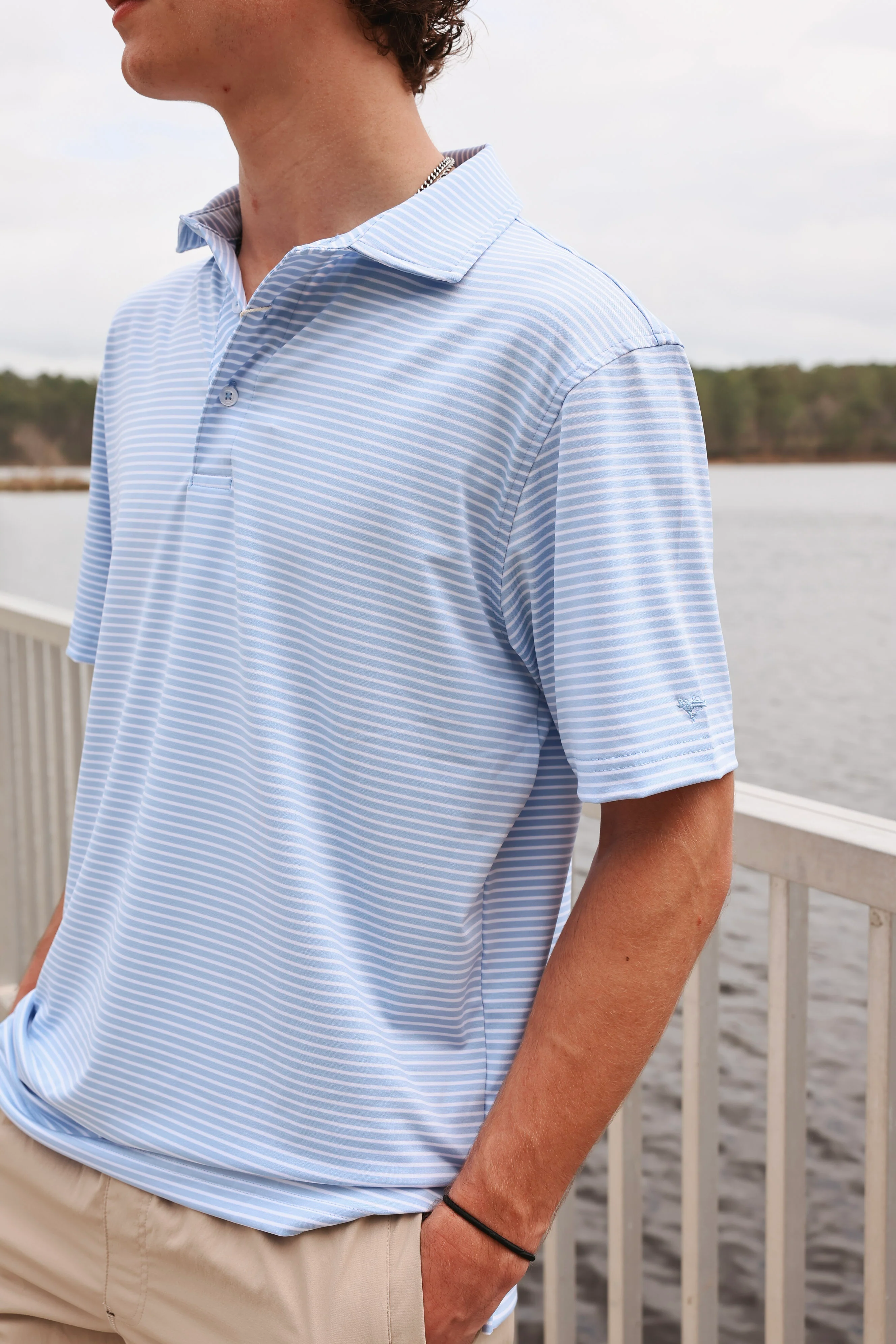 Coastal Cotton Men's Performance Polo in Cloud Blue - Image 2