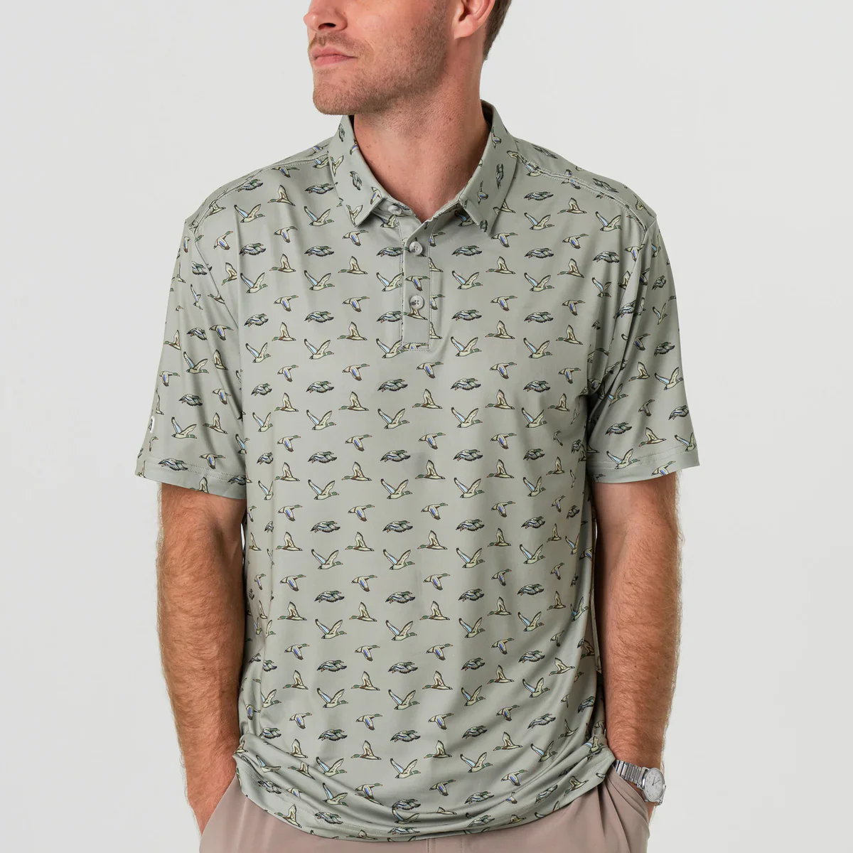 Men's Burlebo Performance Polo - Flying Ducks - Green - Image 4