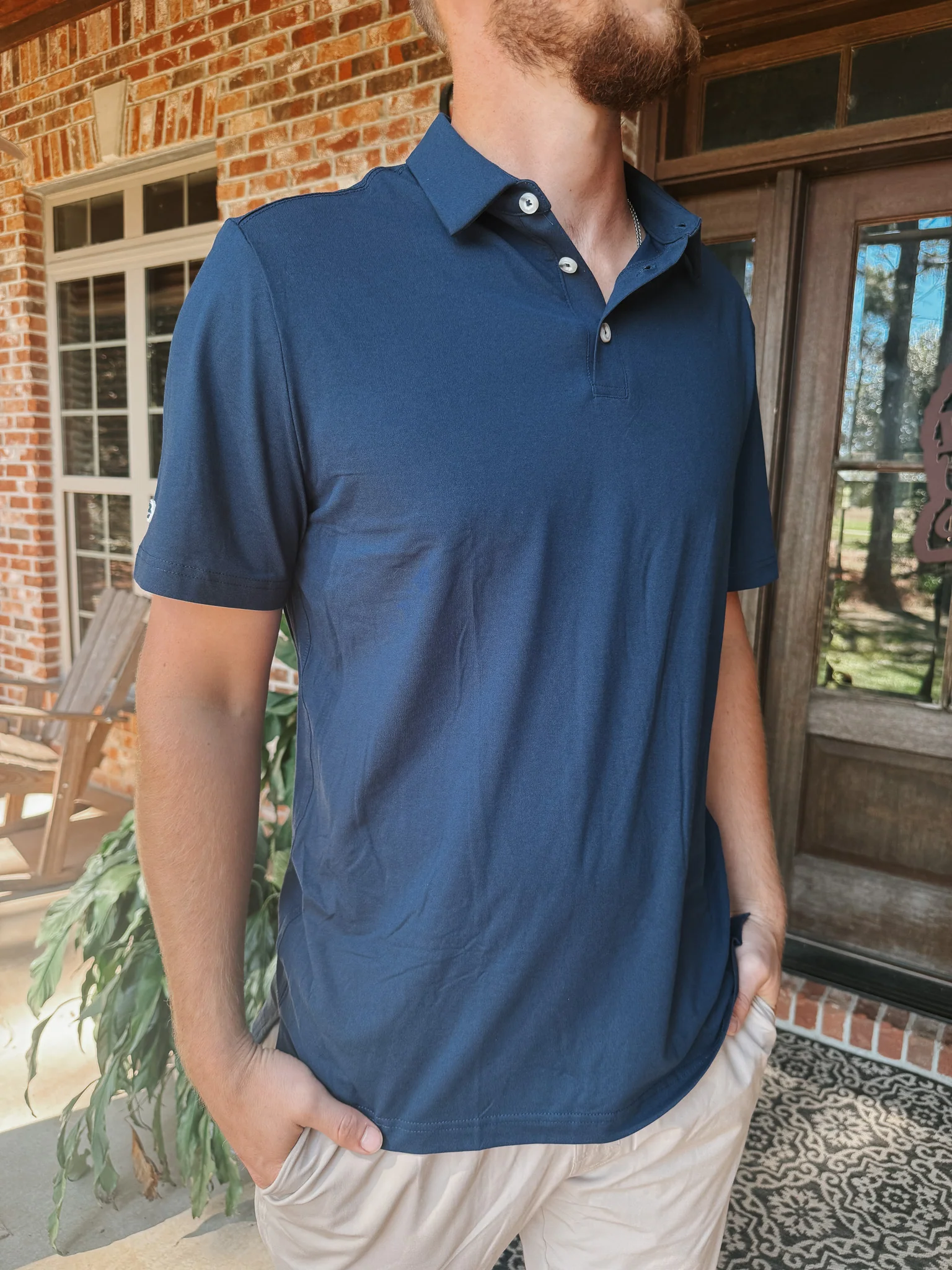 Burlebo Men's Performance Polo in Heather Navy - Image 3