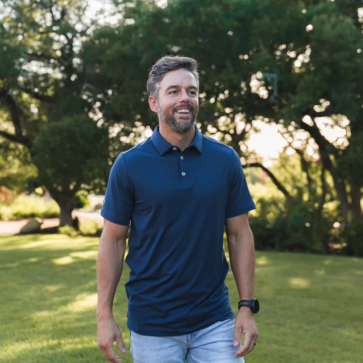 Burlebo Men's Performance Polo in Heather Navy - Image 5