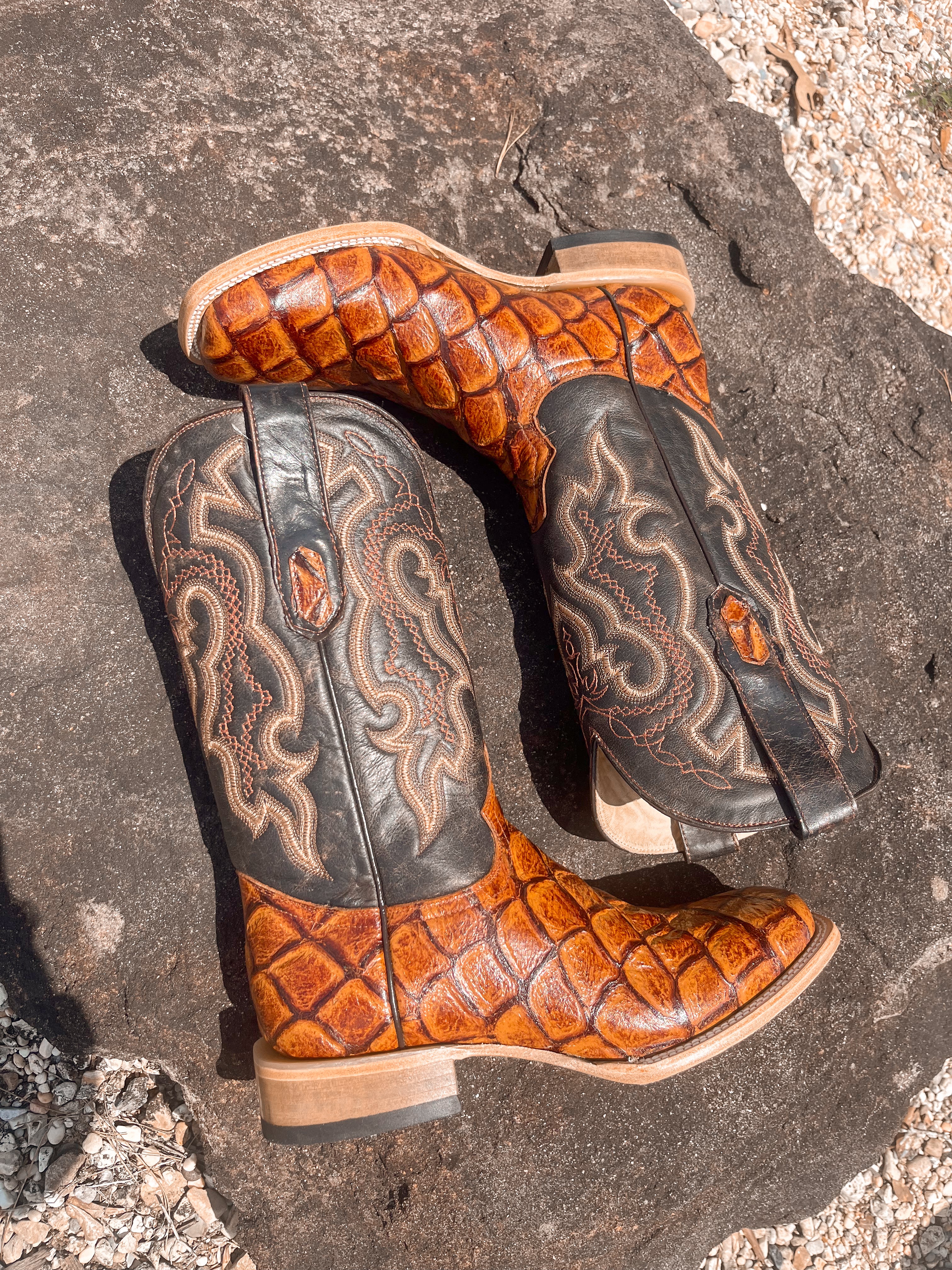 Men's Cowtown Cognac Fish Print Boot - Image 3