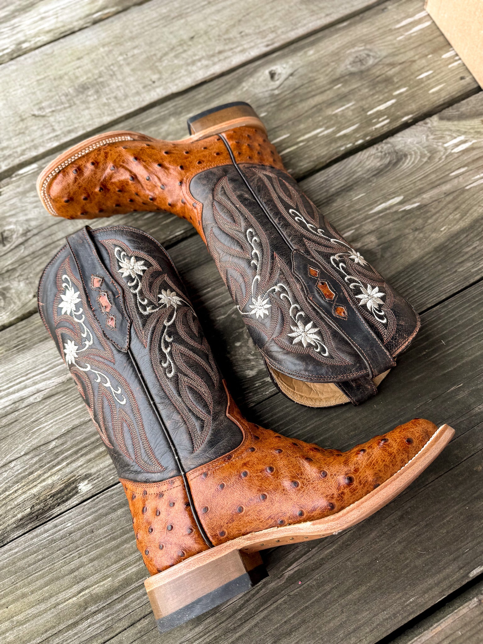 Cowtown Women's Full Quill Ostrich Print Square Toe Boots in Cognac - Image 10