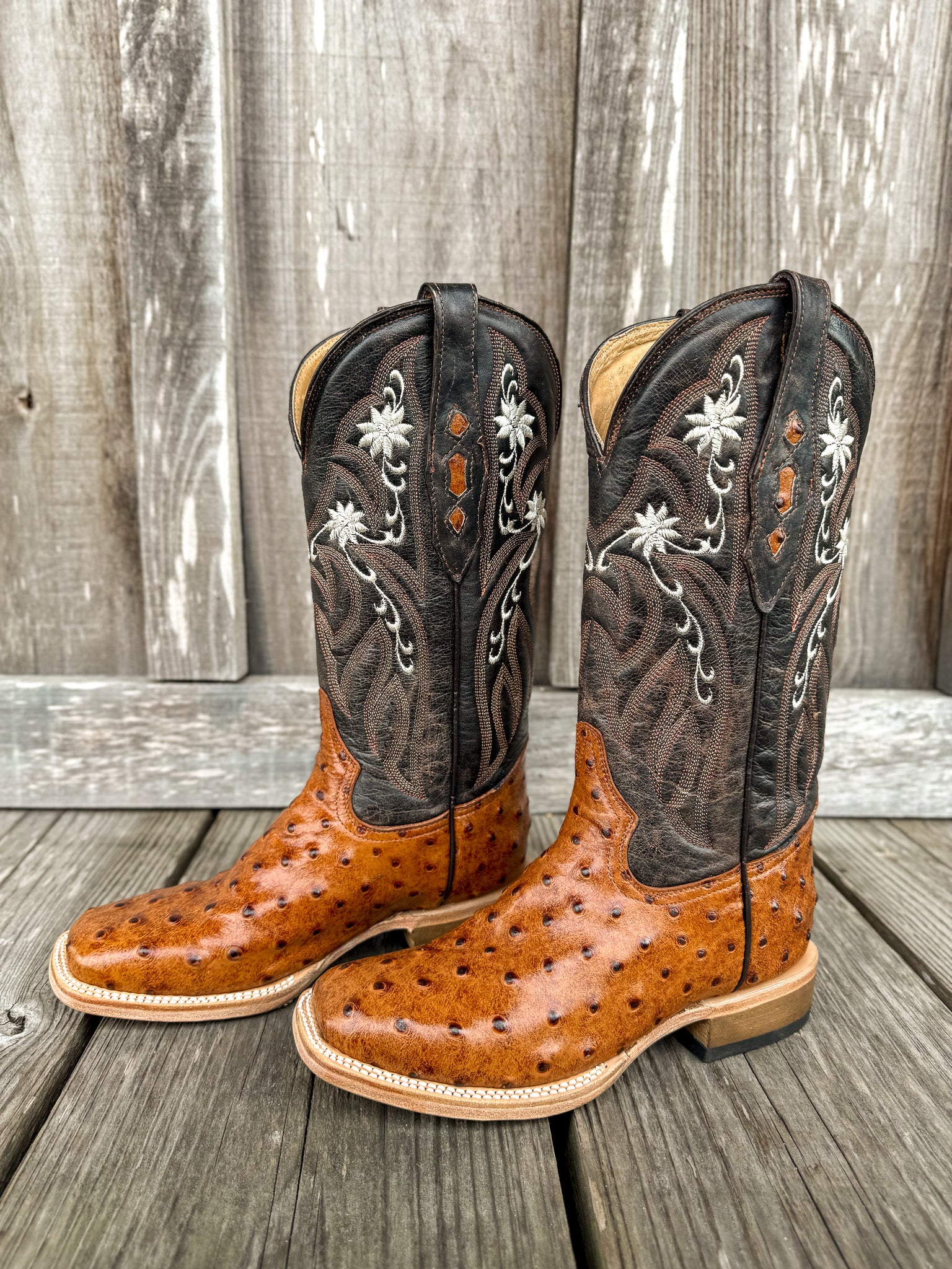 Cowtown Women's Full Quill Ostrich Print Square Toe Boots in Cognac - Image 2