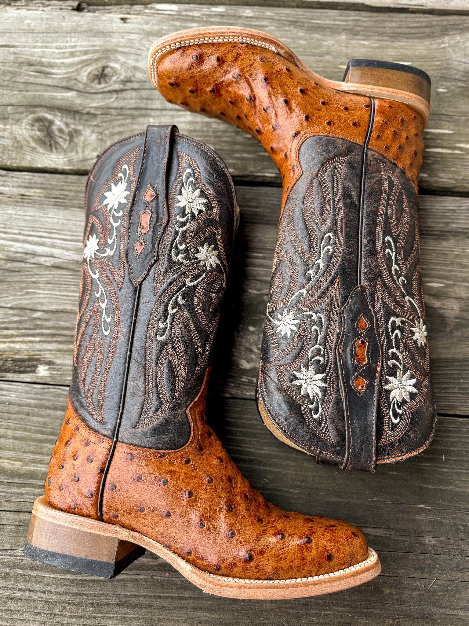 Cowtown Women's Full Quill Ostrich Print Square Toe Boots in Cognac - Image 5