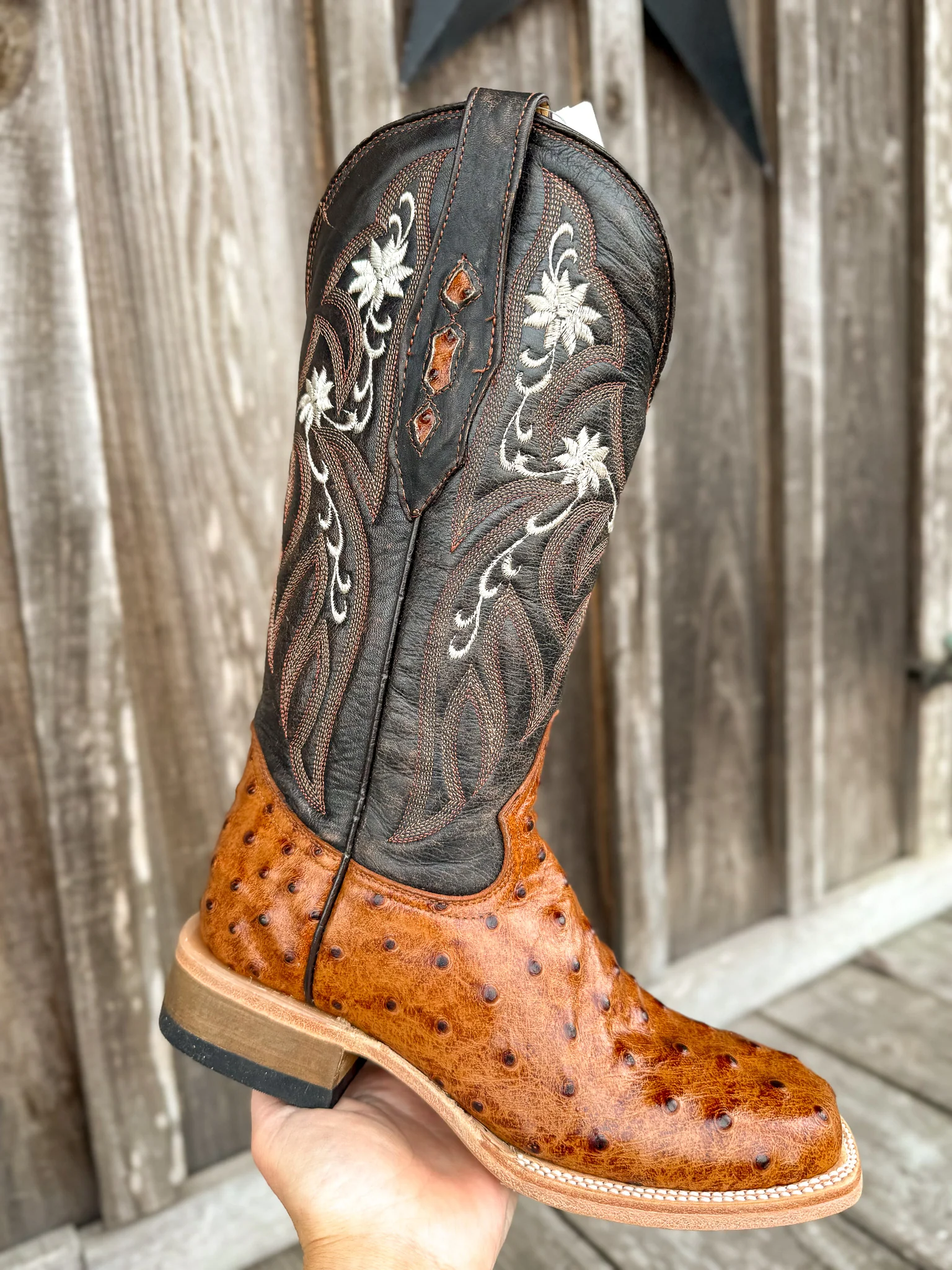 Cowtown Women's Full Quill Ostrich Print Square Toe Boots in Cognac - Image 6