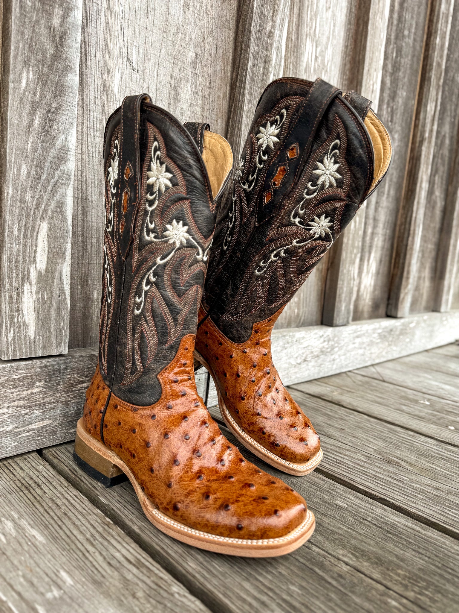 Cowtown Women's Full Quill Ostrich Print Square Toe Boots in Cognac - Image 7