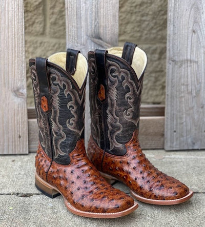 Men's Cowtown 13" Cognac Full Quill Ostrich Print Square Toe Boot - Image 4