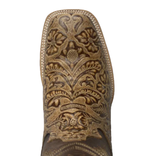 Men's Cowtown Oryx Hand Floral Tooled Brown Square Toe Boots - Image 2