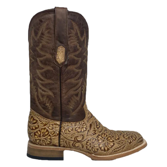 Men's Cowtown Oryx Hand Floral Tooled Brown Square Toe Boots - Image 3