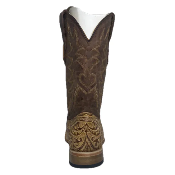 Men's Cowtown Oryx Hand Floral Tooled Brown Square Toe Boots - Image 5