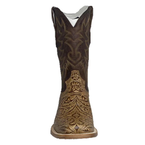 Men's Cowtown Oryx Hand Floral Tooled Brown Square Toe Boots - Image 6
