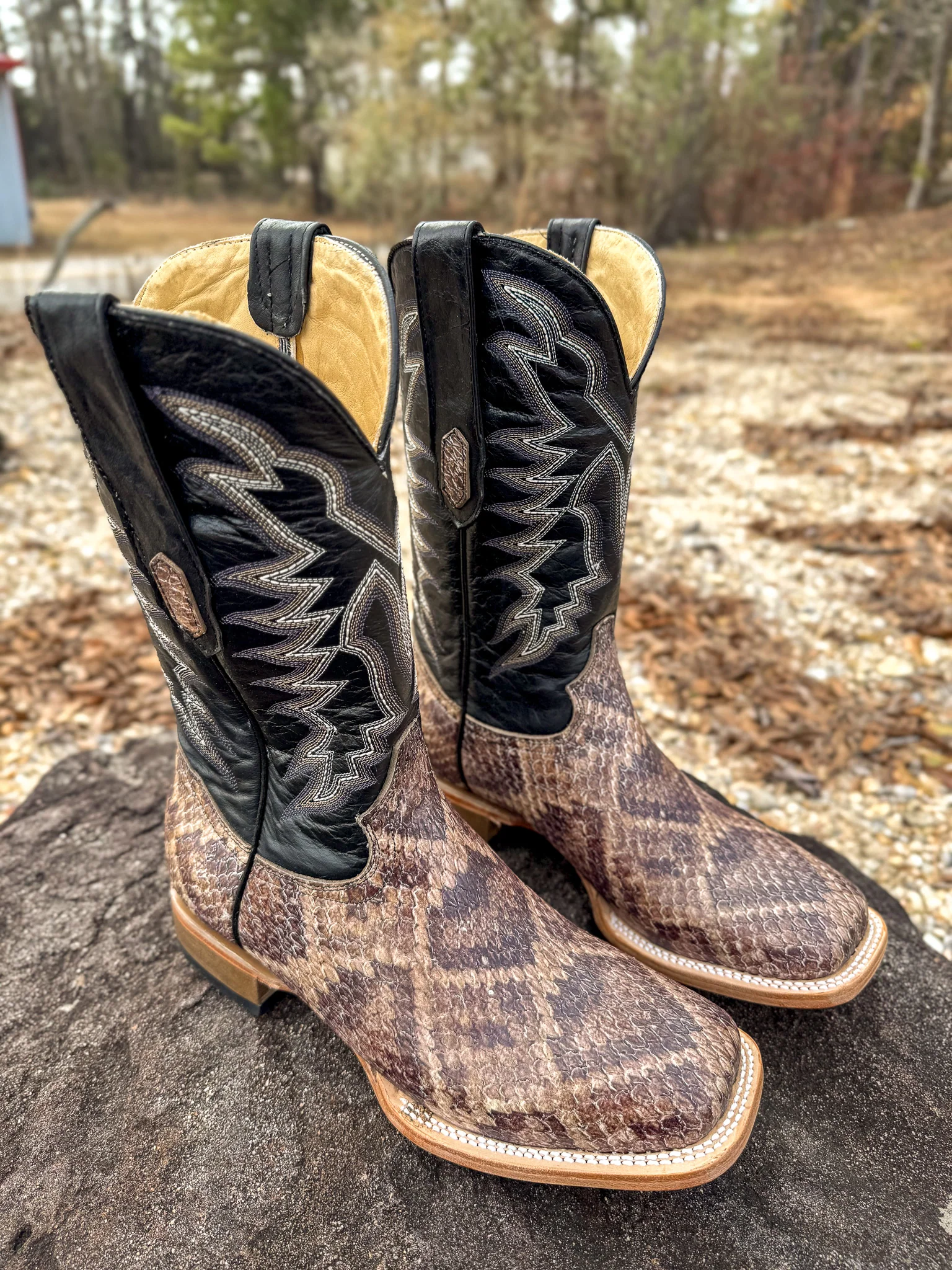 Cowtown Men's Wide Square Toe Rattlesnake Print Western Boots - Image 6