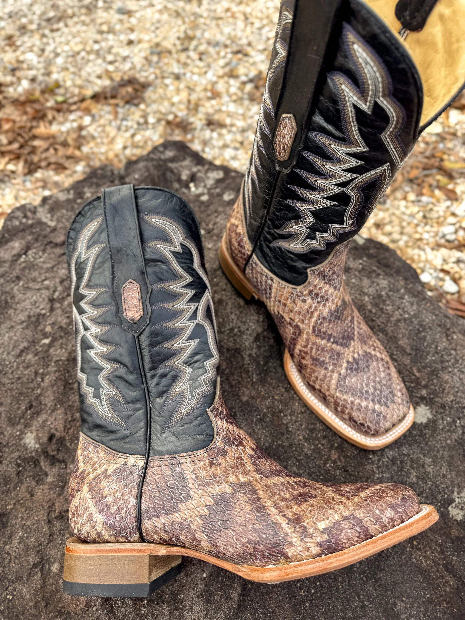 Cowtown Men's Wide Square Toe Rattlesnake Print Western Boots - Image 8