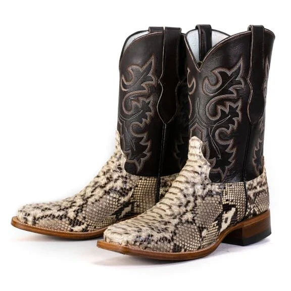 Men's Cowtown Natural Python Back Cut Square Toe Boots - Image 4