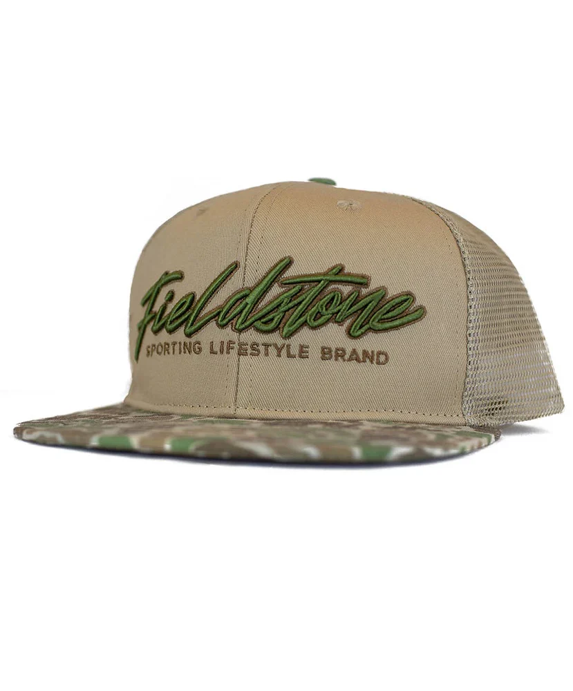 Fieldstone 6 Panel Script Logo Camo Bill Cap - Image 2