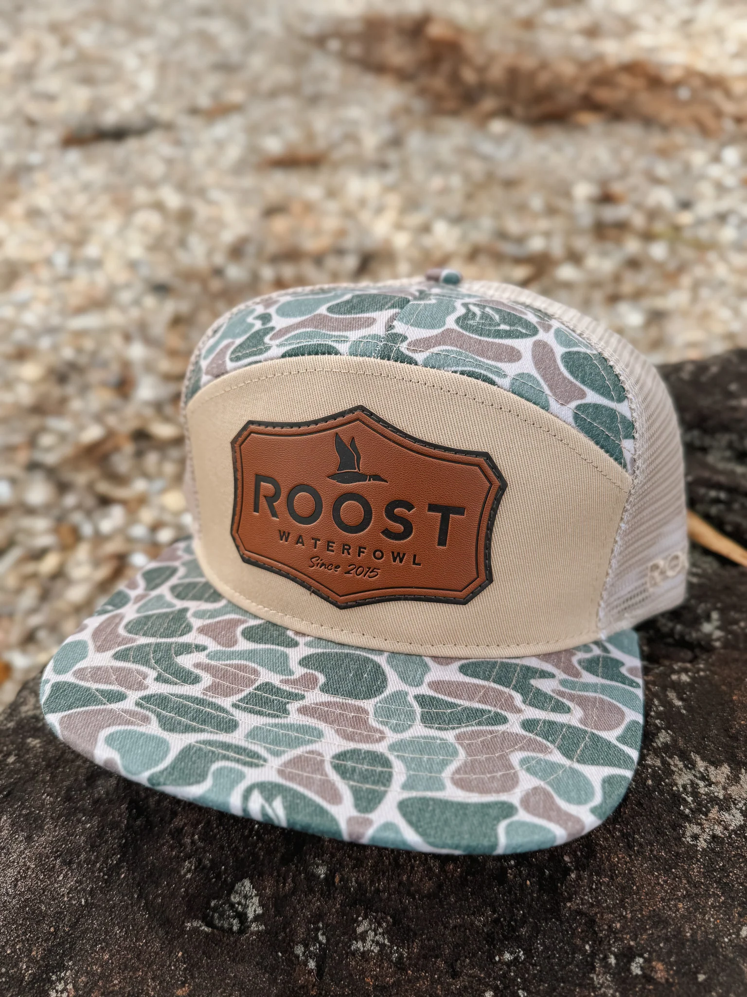 Roost Camo 7 Panel Shield Leather Patch Cap - Image 2