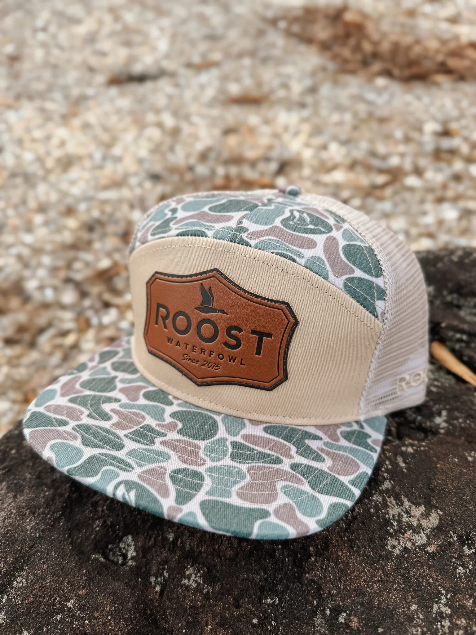 Roost Camo 7 Panel Shield Leather Patch Cap - Image 3