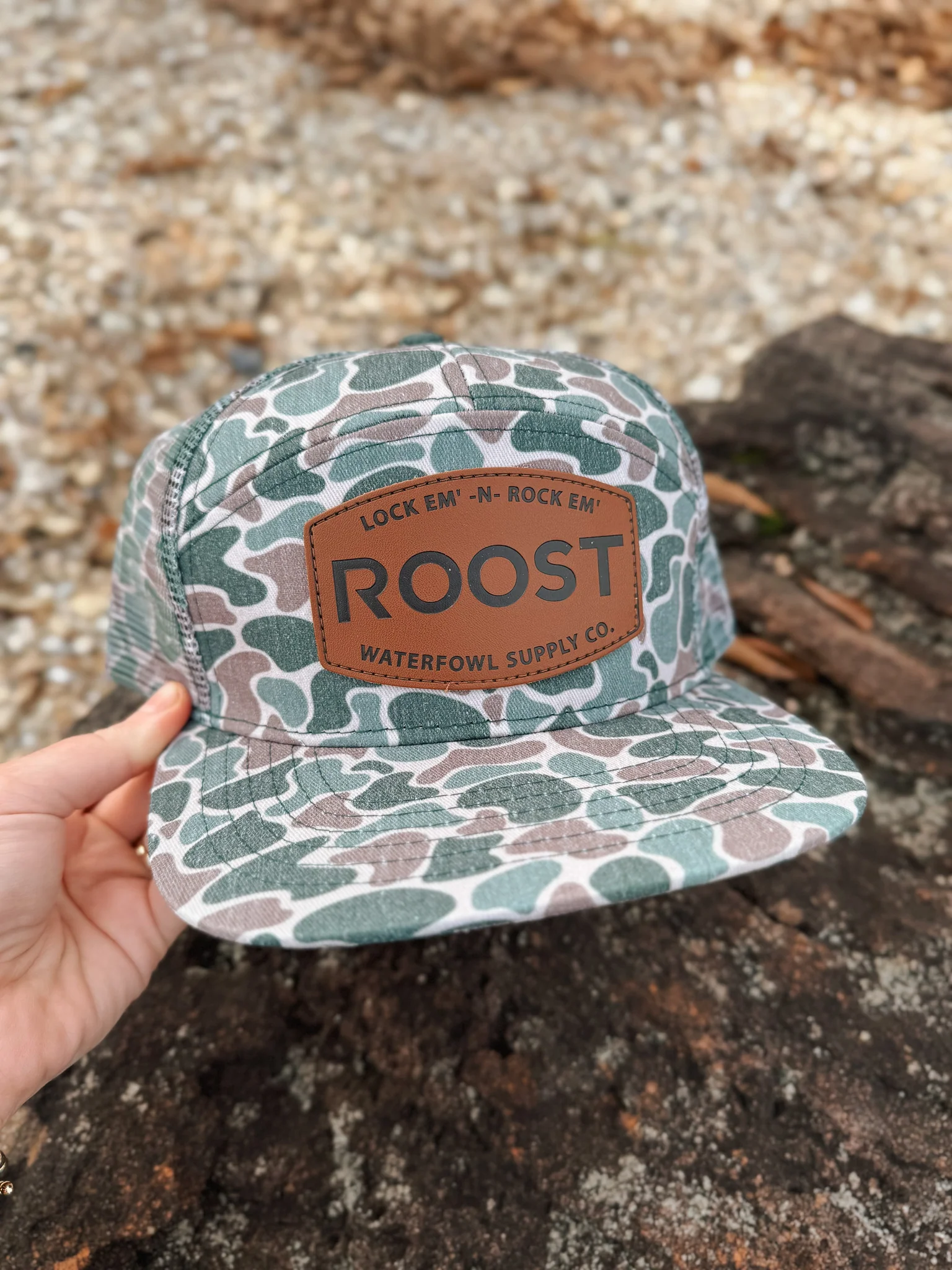 Roost 7 Panel Leather Camo Mesh Cap - Image 3
