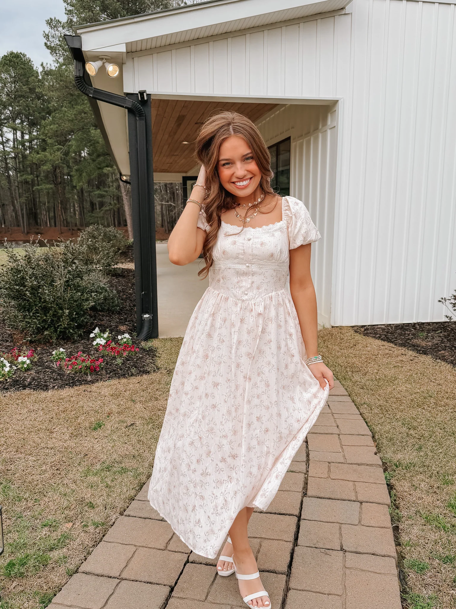 Vintage Charm Midi Dress in Blush - Image 3