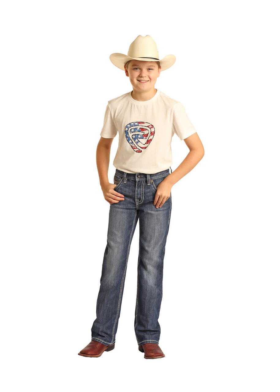 Rock & Roll Boy's Straight Stitch Dark Vintage Bootcut Jeans - Image 3