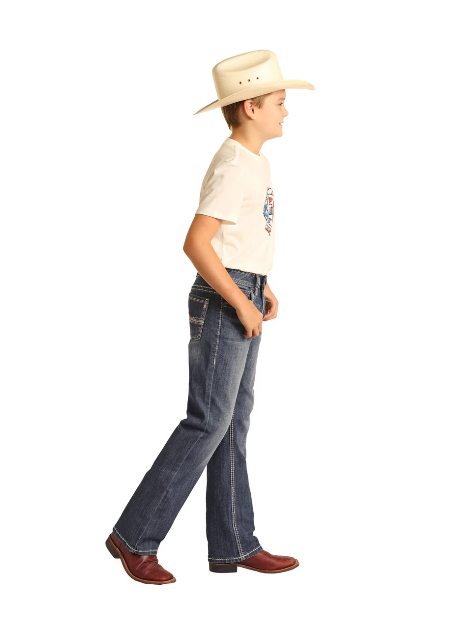 Rock & Roll Boy's Straight Stitch Dark Vintage Bootcut Jeans - Image 4