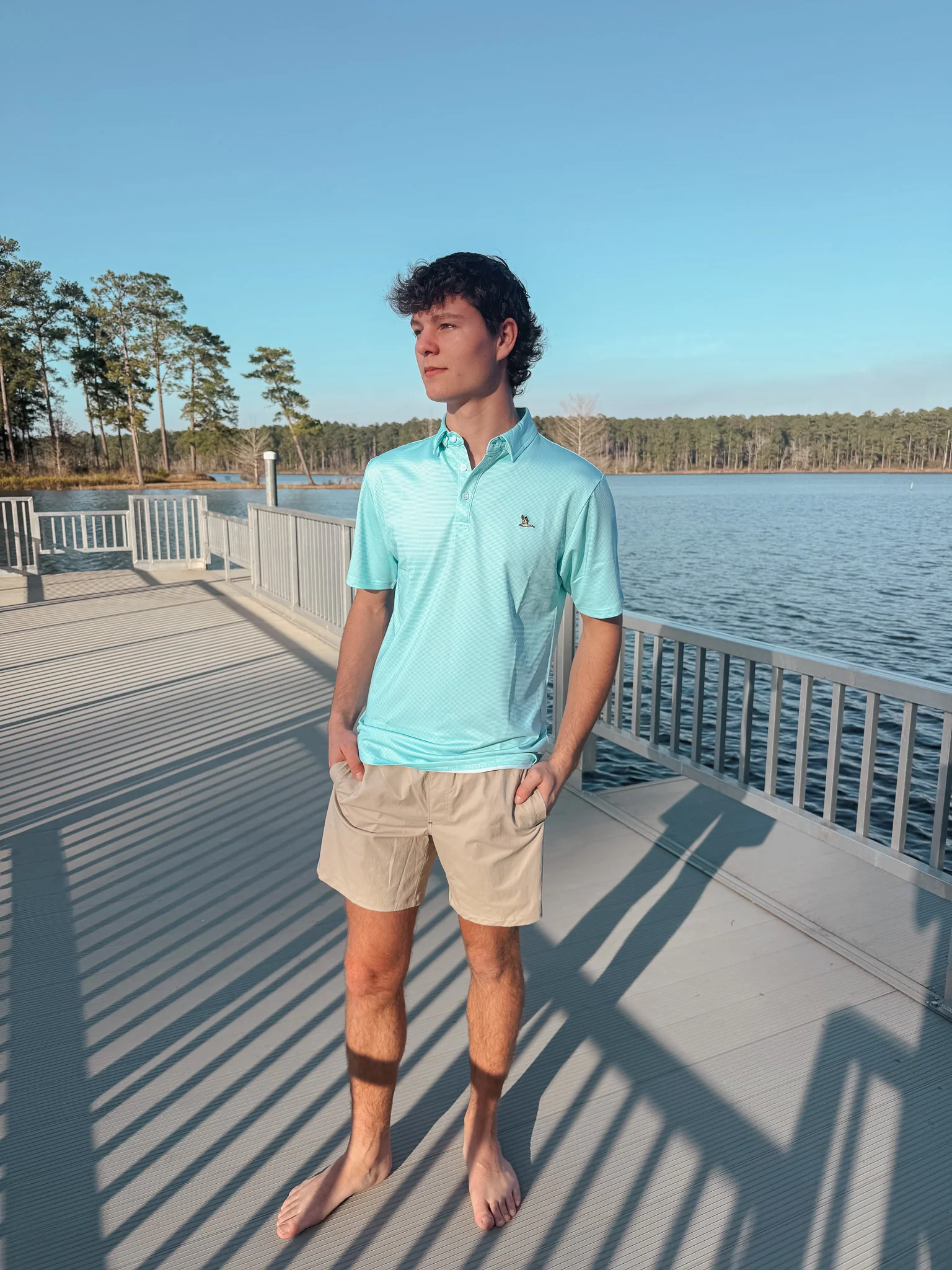 Men's Roost Mallard Polo in Aqua/White - Image 4
